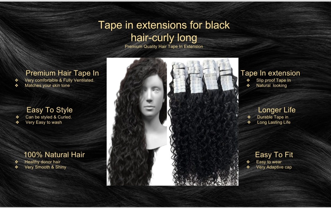 tape in extensions for black hair-curly long