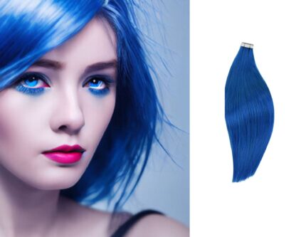 tape in extensions on short hair-blue straight 1