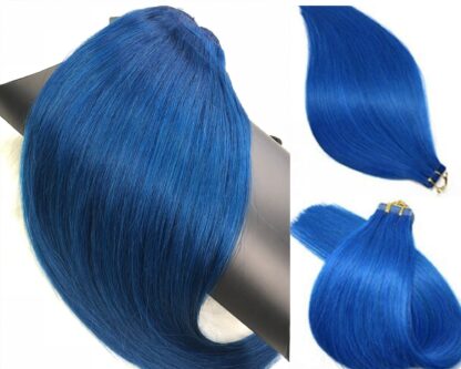 tape in extensions on short hair-blue straight 2