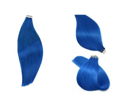 tape in extensions on short hair-blue straight 4