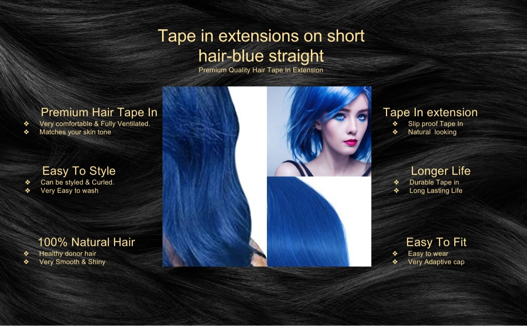 tape in extensions on short hair-blue straight5