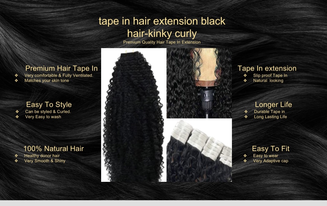 tape in hair extension black hair-kinky curly5