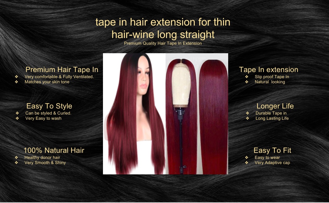 tape in hair extension for thin hair-wine long straight5