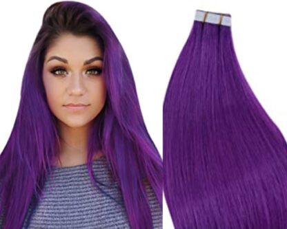 tape in hair extensions-purple long straight 1