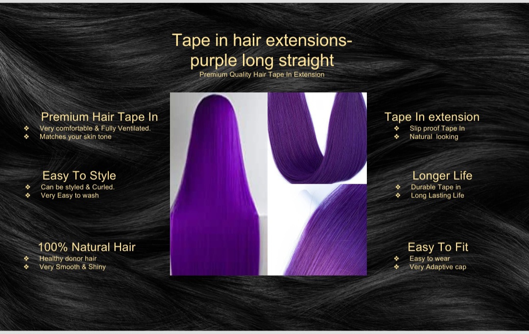 tape in hair extensions-purple long straight5