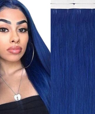 tape in human hair extensions-blue long straight 1