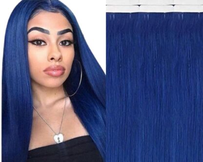 tape in human hair extensions-blue long straight 1