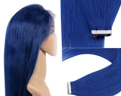 tape in human hair extensions-blue long straight 2