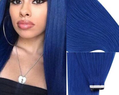 tape in human hair extensions-blue long straight 3