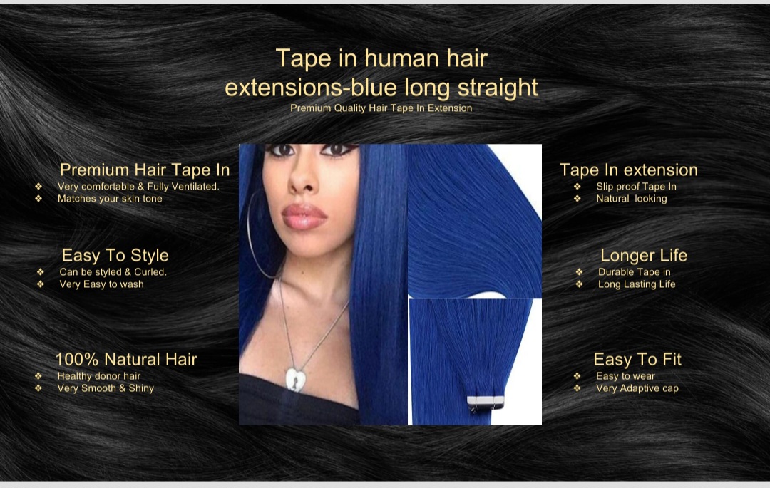 tape in human hair extensions-blue long straight5