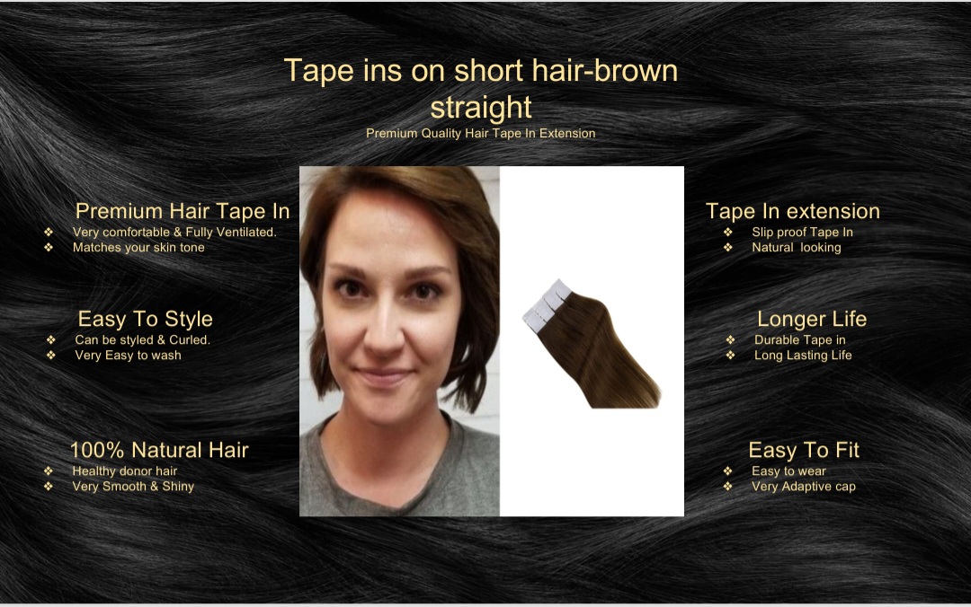 tape ins on short hair-brown straight5