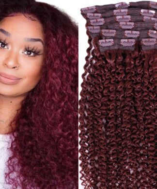top clip in hair extensions-kinky curly red 1