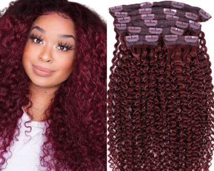 top clip in hair extensions-kinky curly red 1