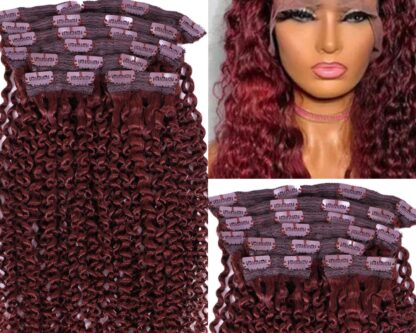 top clip in hair extensions-kinky curly red 3