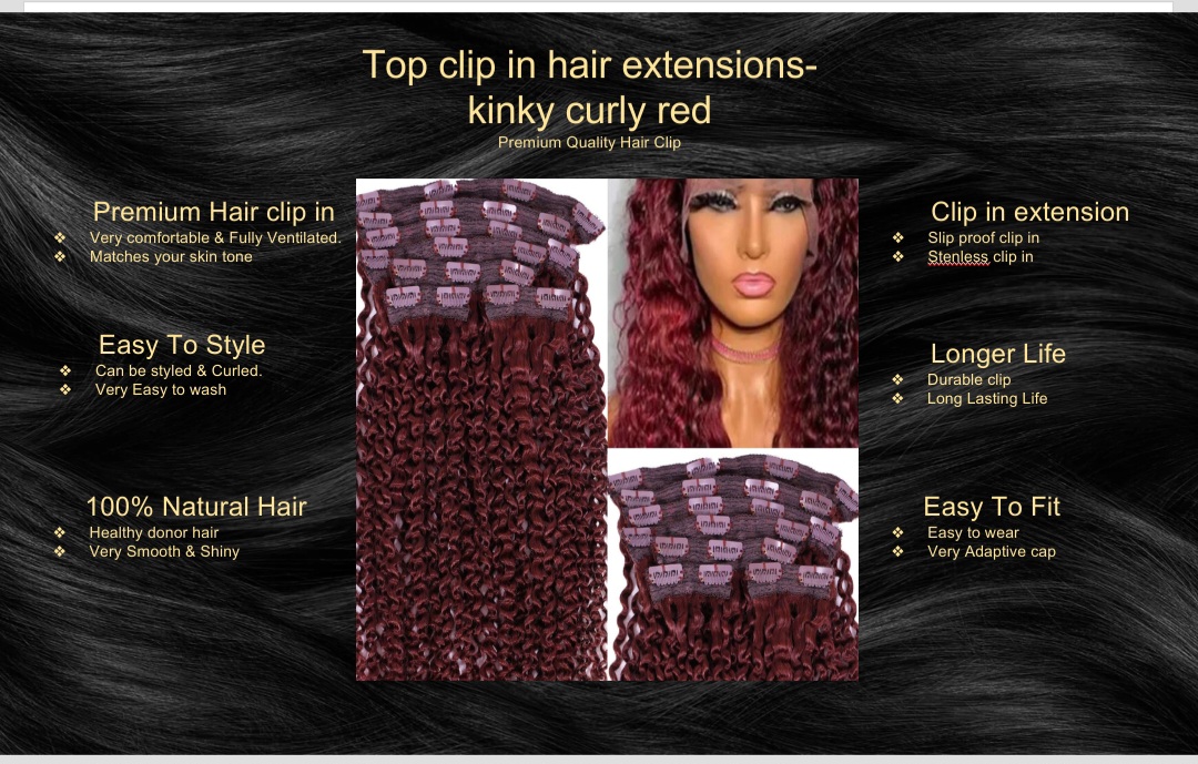 top clip in hair extensions-kinky curly red5