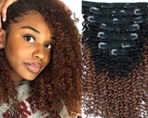 u clip hair extension ombre kinky curly long 1