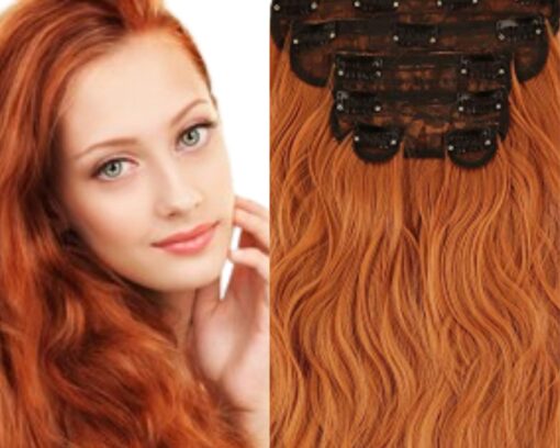 wavy hair extensions clip in ginger long 1