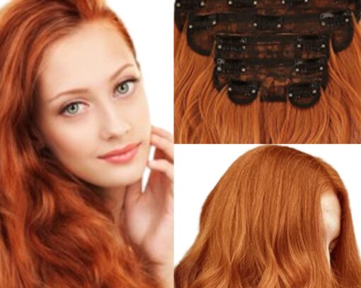 wavy hair extensions clip in ginger long 2