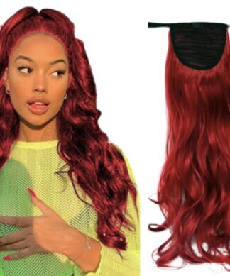 wavy hair ponytail-red long 1