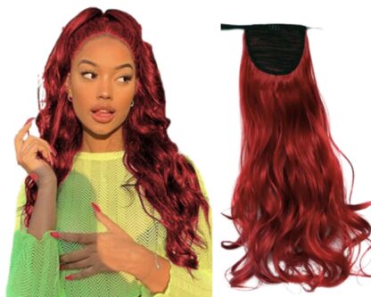 wavy hair ponytail-red long 1