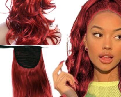 wavy hair ponytail-red long 2