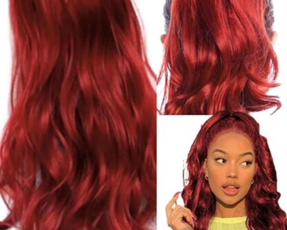 wavy hair ponytail-red long 3