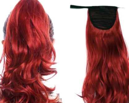 wavy hair ponytail-red long 4