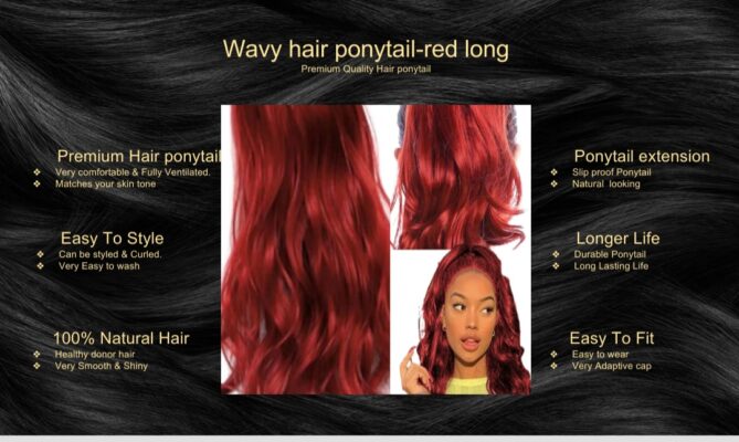 wavy hair ponytail red long5