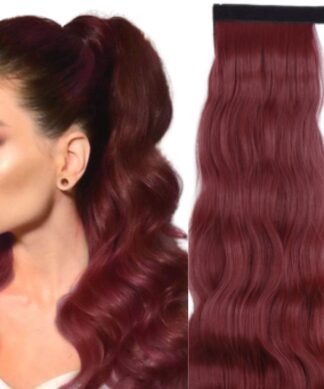 wavy high ponytail with weave-burgundy long 1
