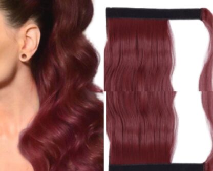 wavy high ponytail with weave-burgundy long 2