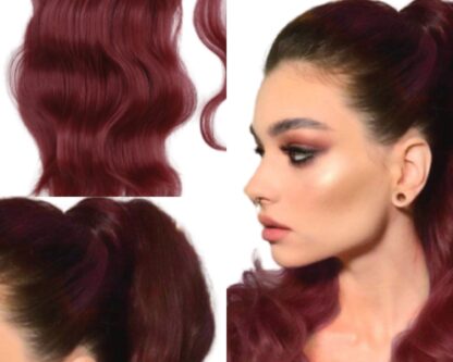 wavy high ponytail with weave-burgundy long 3