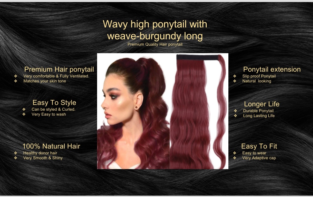 wavy high ponytail with weave-burgundy long5