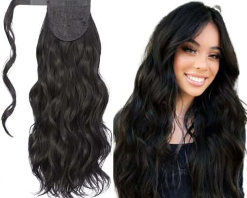 wavy ponytail extension black long 1