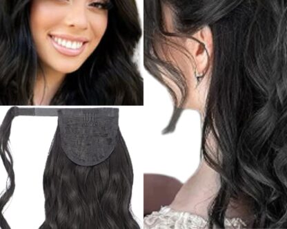 wavy ponytail extension-black long 3