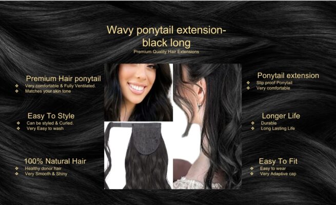 wavy ponytail extension black long5