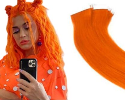 wavy tape in hair extensions-orange long 1