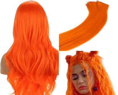 wavy tape in hair extensions-orange long 2