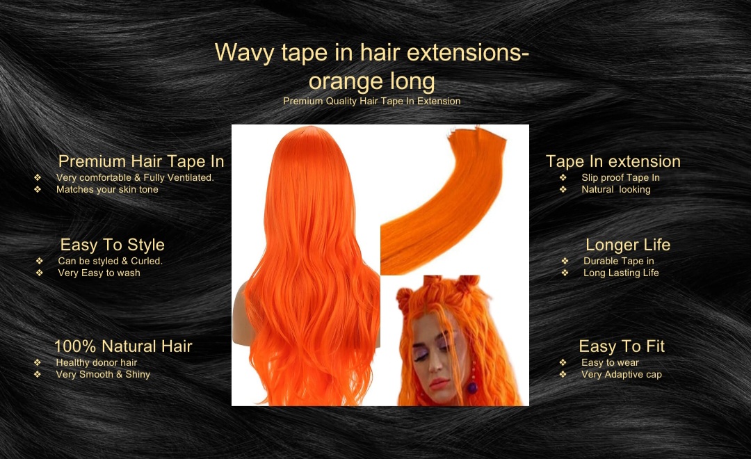 wavy tape in hair extensions-orange long5