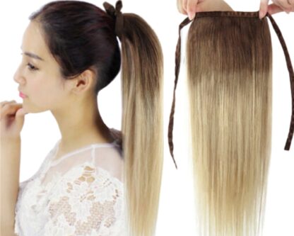 wrap around human hair ponytail-ombre long straight 1