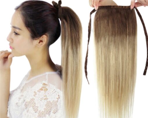 wrap around human hair ponytail ombre long straight 1