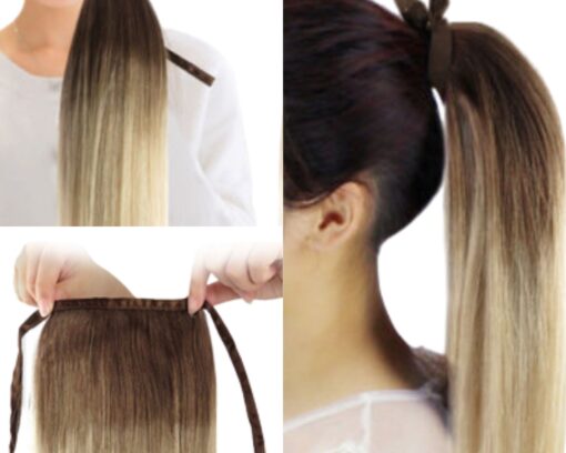 wrap around human hair ponytail ombre long straight 2
