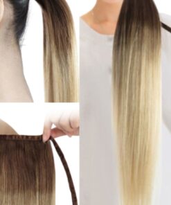 wrap around human hair ponytail ombre long straight 3