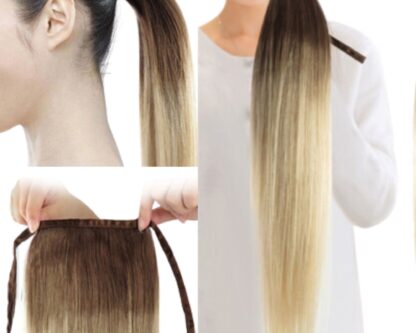wrap around human hair ponytail-ombre long straight 3