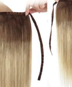 wrap around human hair ponytail ombre long straight 4