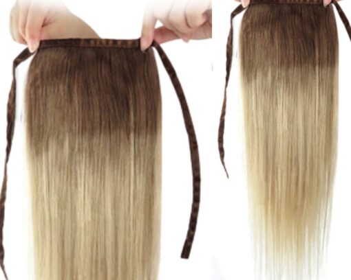 wrap around human hair ponytail ombre long straight 4