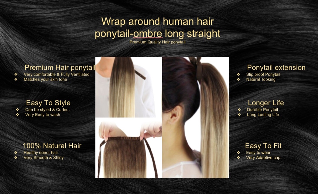 wrap around human hair ponytail-ombre long straight5