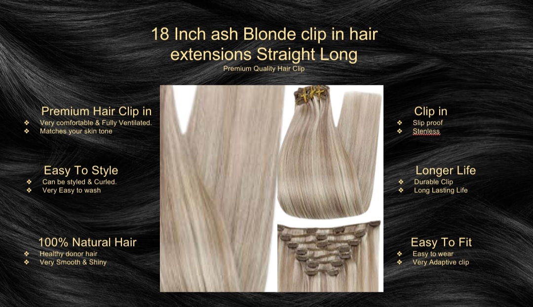 18 Inch Ash Blonde Clip In Hair Extension-Straight Long5