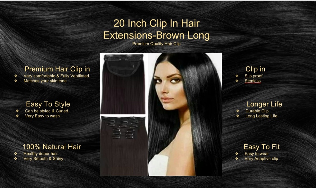 20 Inch Clip In Hair Extension-Brown Long Straight