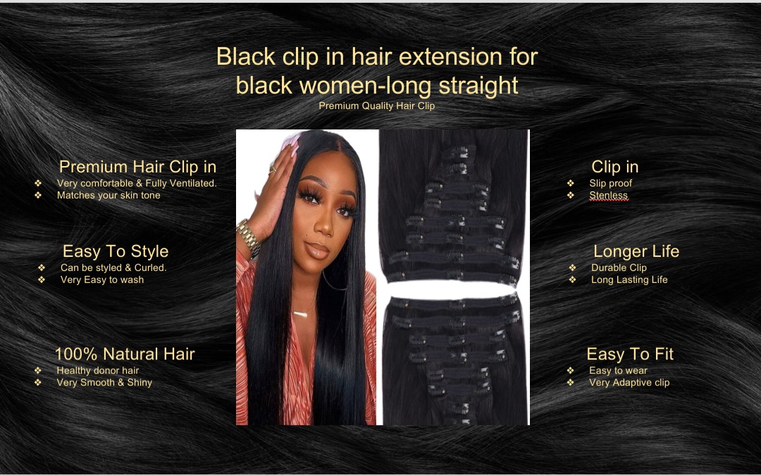 Black clip in Hair Extensions For Black women-Long Straight5