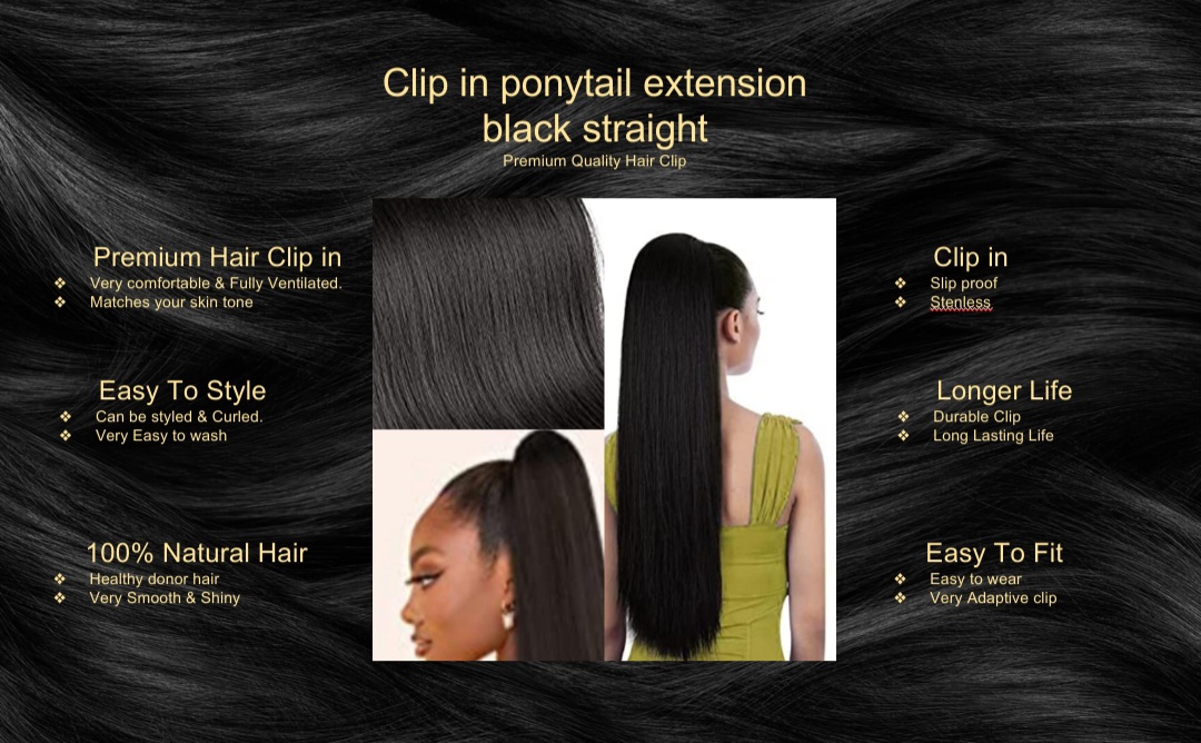 Clip In Ponytail Extension-Black Straight5